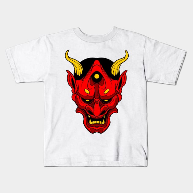 red oni mask Kids T-Shirt by TOSSS LAB ILLUSTRATION